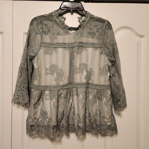 Flutter Green lace babydoll top M #fairycore boho cottage core